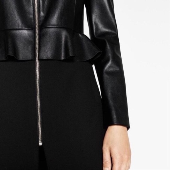 ✨NWT✨ Zara Basic Peplum Contrast Leather Jacket - Picture 2 of 4